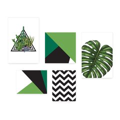 Kit 5 Placas Decorativas - Cacto Chevron Costela de Adão Casa Quarto Sala - 022ktpl5 - comprar online
