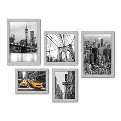 Kit Com 5 Quadros Decorativos - New York Viagem - 023kq01 - Allodi