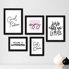 Kit Com 5 Quadros Decorativos - Frase Girl Power Mulher - 025kq01