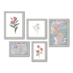 Kit Com 5 Quadros Decorativos - Floral Flores Rosas - 027kq01 - Allodi