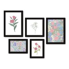 Kit Com 5 Quadros Decorativos - Floral Flores Rosas - 027kq01 na internet