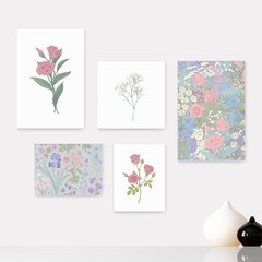 Kit 5 Placas Decorativas - Floral Flores Rosas Casa Quarto Sala - 027ktpl5