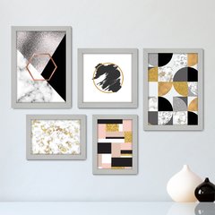 Kit Com 5 Quadros Decorativos - Abstrato Ouro Geometrico - 028kq01 - comprar online