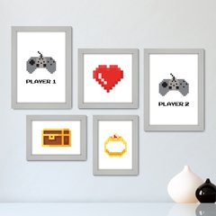 Kit Com 5 Quadros Decorativos - Gamer Player 1 e 2 Amor - 029kq01 - comprar online
