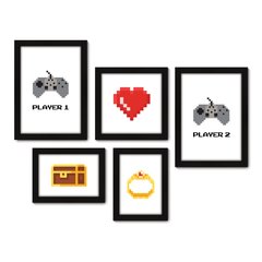 Kit Com 5 Quadros Decorativos - Gamer Player 1 e 2 Amor - 029kq01 na internet