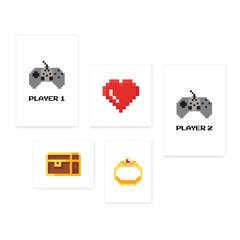 Kit 5 Placas Decorativas - Gamer Player 1 e 2 Amor Casa Quarto Sala - 029ktpl5 - comprar online