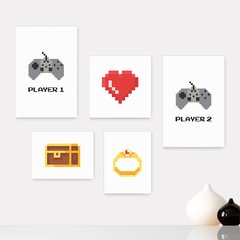 Kit 5 Placas Decorativas - Gamer Player 1 e 2 Amor Casa Quarto Sala - 029ktpl5