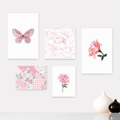 Kit 5 Placas Decorativas - Flores Floral Borboleta Casa Quarto Sala - 031ktpl5