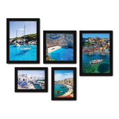Kit Com 5 Quadros Decorativos - Grécia Mar Costa Barcos - 033kq01 na internet