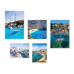 Kit 5 Placas Decorativas - Grécia Mar Costa Barcos Casa Quarto Sala - 033ktpl5 - comprar online
