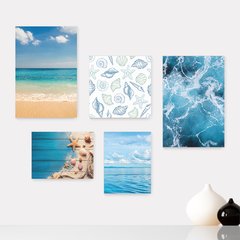 Kit 5 Placas Decorativas - Mar Oceano Conchas Ondas Casa Quarto Sala - 038ktpl5