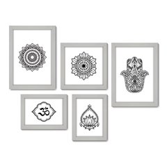 Kit Com 5 Quadros Decorativos - Mandala Flor de Lótus Ohm - 041kq01 - Allodi