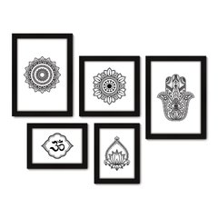 Kit Com 5 Quadros Decorativos - Mandala Flor de Lótus Ohm - 041kq01 na internet