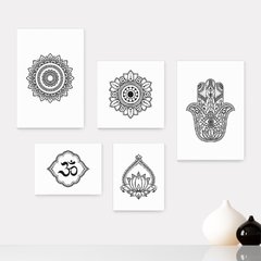 Kit 5 Placas Decorativas - Mandala Flor de Lótus Ohm Casa Quarto Sala - 041ktpl5