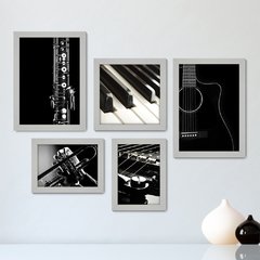 Kit Com 5 Quadros Decorativos - Música Violão Piano - 042kq01 - comprar online