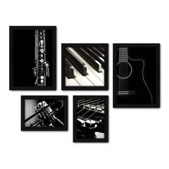 Kit Com 5 Quadros Decorativos - Música Violão Piano - 042kq01 na internet