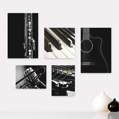 Kit 5 Placas Decorativas - Música Violão Piano Casa Quarto Sala - 042ktpl5