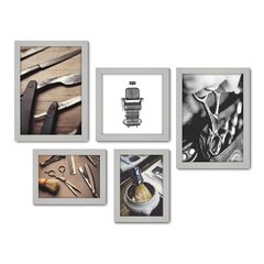 Kit Com 5 Quadros Decorativos - Barbearia Barbeiro Barber - 050kq01 - Allodi