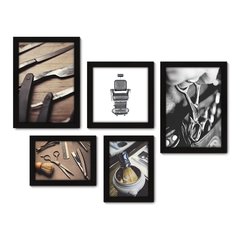 Kit Com 5 Quadros Decorativos - Barbearia Barbeiro Barber - 050kq01 na internet