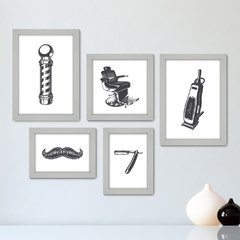 Kit Com 5 Quadros Decorativos - Barbearia Barbeiro Barber - 051kq01 - comprar online