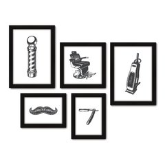 Kit Com 5 Quadros Decorativos - Barbearia Barbeiro Barber - 051kq01 na internet