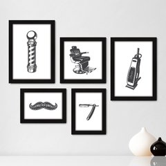 Kit Com 5 Quadros Decorativos - Barbearia Barbeiro Barber - 051kq01