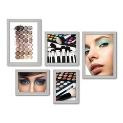 Kit Com 5 Quadros Decorativos - Salão de Beleza Maquiagem - 061kq01 - Allodi