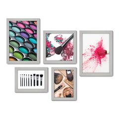 Kit Com 5 Quadros Decorativos - Salão de Beleza Maquiagem - 063kq01 - Allodi