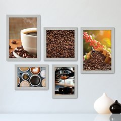 Kit Com 5 Quadros Decorativos - Café Cafeteria Lanchonete - 064kq01 - comprar online
