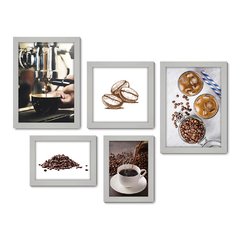 Kit Com 5 Quadros Decorativos - Café Cafeteria Lanchonete - 065kq01 - Allodi