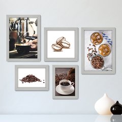 Kit Com 5 Quadros Decorativos - Café Cafeteria Lanchonete - 065kq01 - comprar online