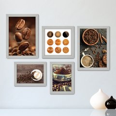 Kit Com 5 Quadros Decorativos - Café Cafeteria Lanchonete - 066kq01 - comprar online
