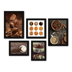 Kit Com 5 Quadros Decorativos - Café Cafeteria Lanchonete - 066kq01 na internet