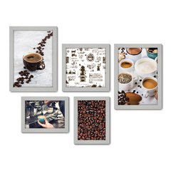 Kit Com 5 Quadros Decorativos - Café Cafeteria Lanchonete - 067kq01 - Allodi