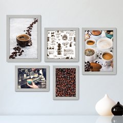 Kit Com 5 Quadros Decorativos - Café Cafeteria Lanchonete - 067kq01 - comprar online