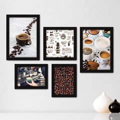 Kit Com 5 Quadros Decorativos - Café Cafeteria Lanchonete - 067kq01