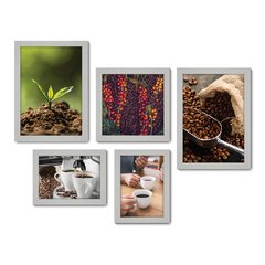 Kit Com 5 Quadros Decorativos - Café Cafeteria Lanchonete - 070kq01 - Allodi