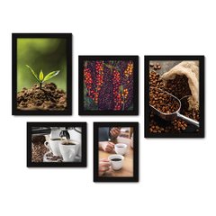 Kit Com 5 Quadros Decorativos - Café Cafeteria Lanchonete - 070kq01 na internet