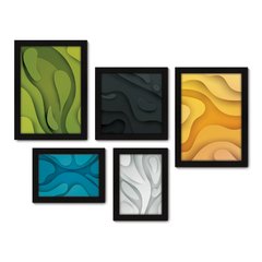 Kit Com 5 Quadros Decorativos - Abstrato Colorido Relevo - 077kq01 na internet