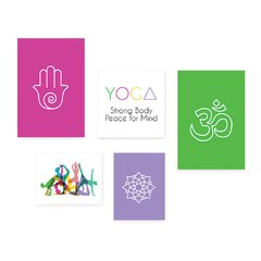 Kit 5 Placas Decorativas - Yoga Meditação Studio Casa Quarto Sala - 080ktpl5 - comprar online