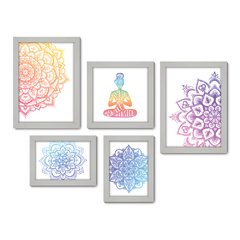 Kit Com 5 Quadros Decorativos - Yoga Mandalas Studio - 081kq01 - Allodi
