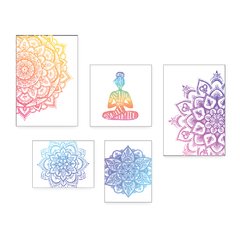 Kit 5 Placas Decorativas - Yoga Mandalas Studio Casa Quarto Sala - 081ktpl5 - comprar online