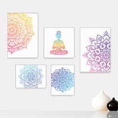 Kit 5 Placas Decorativas - Yoga Mandalas Studio Casa Quarto Sala - 081ktpl5