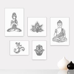 Kit 5 Placas Decorativas - Yoga Elementos Studio Casa Quarto Sala - 082ktpl5