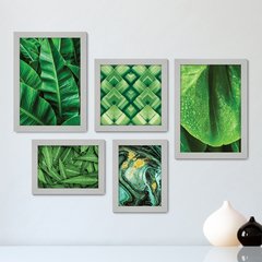 Kit Com 5 Quadros Decorativos - Folhas Natureza Verde - 085kq01 - comprar online