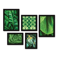 Kit Com 5 Quadros Decorativos - Folhas Natureza Verde - 085kq01 na internet