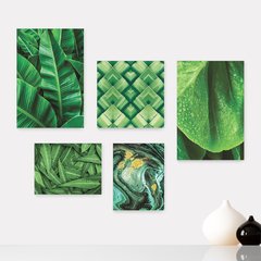 Kit 5 Placas Decorativas - Folhas Natureza Verde Casa Quarto Sala - 085ktpl5