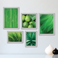 Kit Com 5 Quadros Decorativos - Folhas Natureza Verde Limão - 086kq01 - comprar online