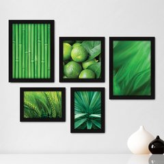 Kit Com 5 Quadros Decorativos - Folhas Natureza Verde Limão - 086kq01 na internet