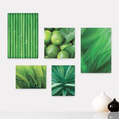 Kit 5 Placas Decorativas - Folhas Natureza Verde Limão Casa Quarto Sala - 086ktpl5
